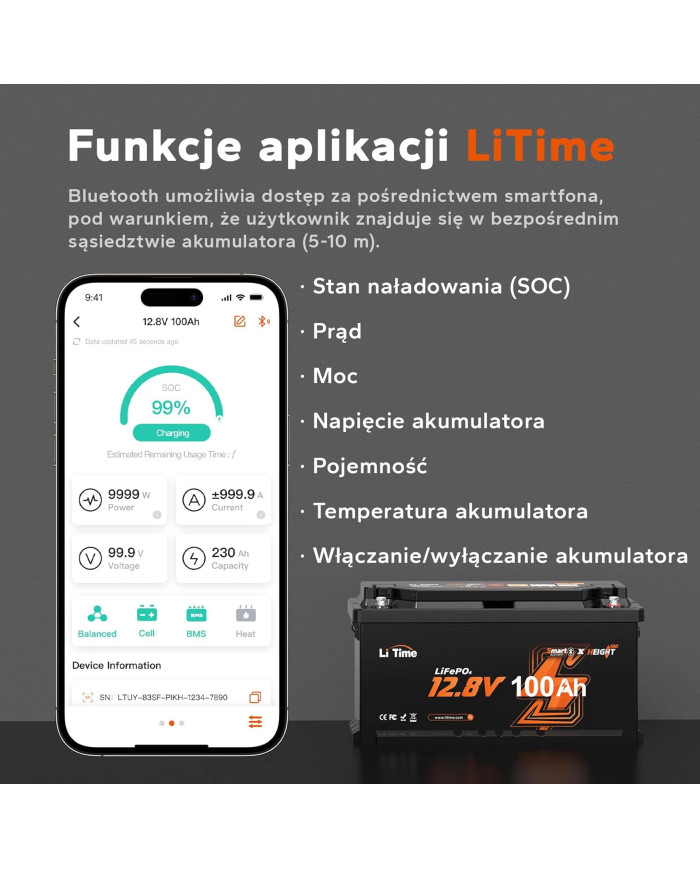 Akumulátor LiTime 12V 100Ah H190 s Bluetooth - ideální pro karavany a off-grid systémy