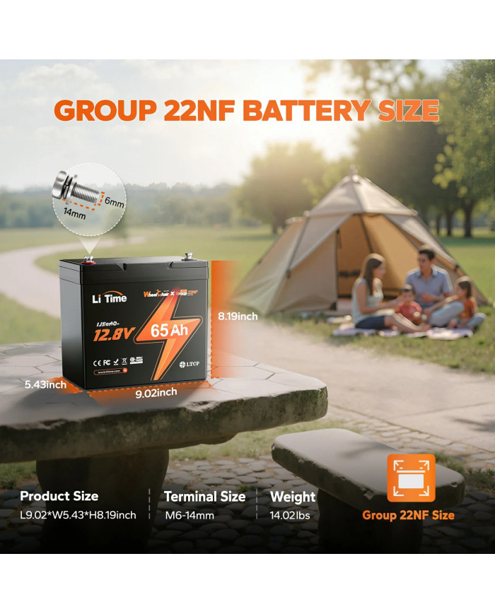 LiTime 12V 65Ah baterie pro kolečkové židle L12V65-65-G22NF-WCHR-4-A55