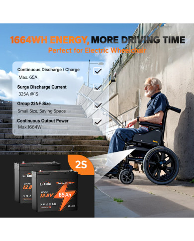LiTime 12V 65Ah baterie pro kolečkové židle L12V65-65-G22NF-WCHR-4-A55