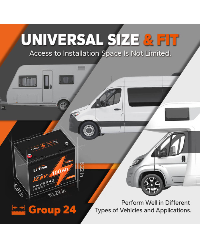 Baterie LiTime 12V 100Ah Group24 L12V100-100-GROUP24-4-A70