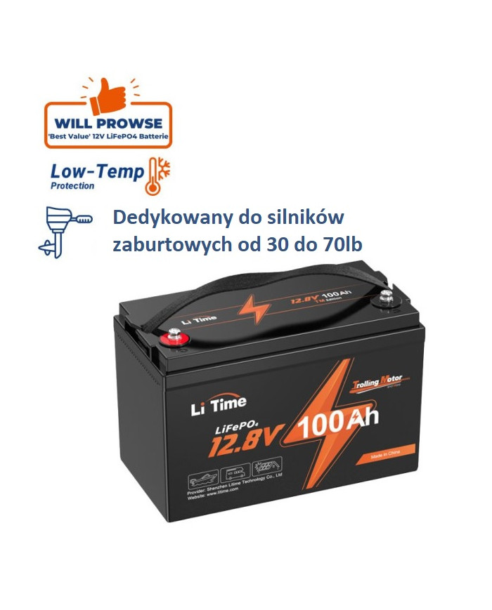 LiTime 12V 100Ah Trolling motor - baterie pro vlečné motory L12V100-100-TM-4-A100