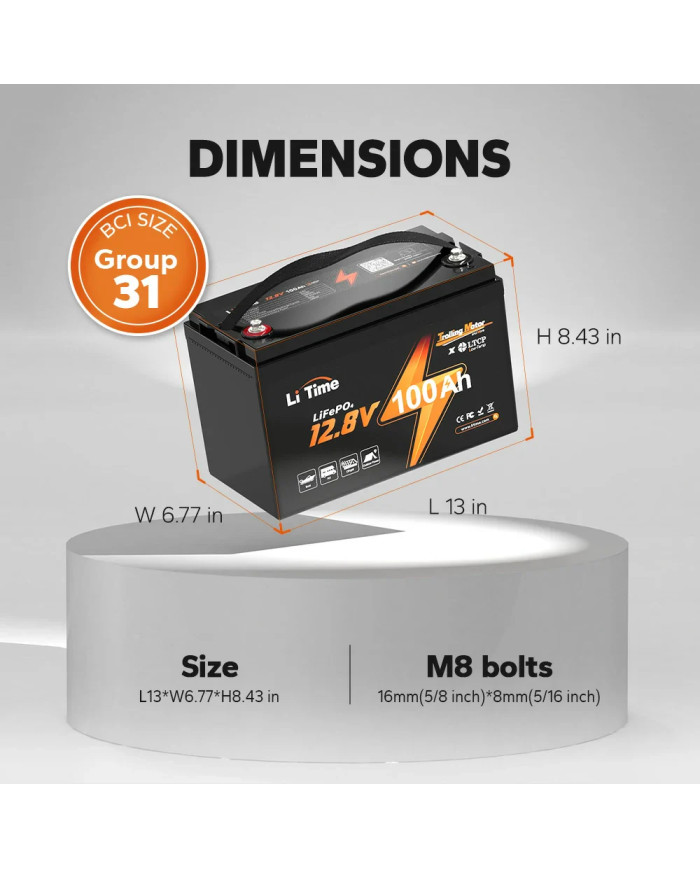 LiTime 12V 100Ah Trolling motor - baterie pro vlečné motory L12V100-100-TM-4-A100
