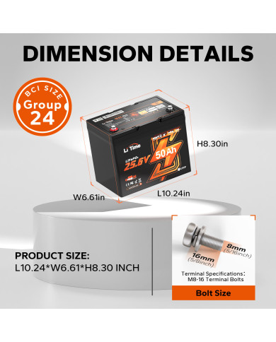 LiTime 24V 50Ah TM Bluetooth baterie L24V50-50-TM-BT-8-A70