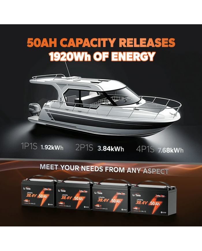 Baterie LiTime 38,4 V 50 Ah Bluetooth typ group31 L36V50-50-TM-BT-12-A100