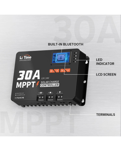 Automatický solární regulátor MPPT LiTime 30A 12V/24V s Bluetooth 24V30A-MPPT-BT-B