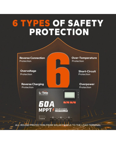 MPPT LiTime 60A 12V/24V/36V/48V automatický solární regulátor s Bluetooth 48V60A-MPPT-BT-E