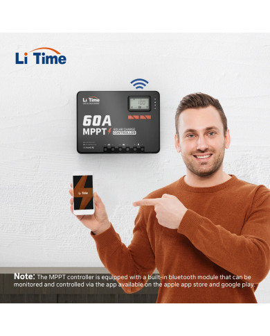 MPPT LiTime 60A 12V/24V/36V/48V automatický solární regulátor s Bluetooth 48V60A-MPPT-BT-E