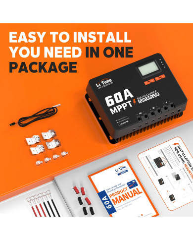 MPPT LiTime 60A 12V/24V/36V/48V automatický solární regulátor s Bluetooth 48V60A-MPPT-BT-E