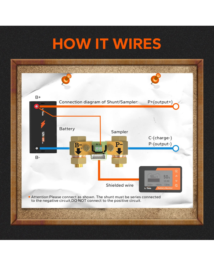 Monitor baterií Litime 500A s měřicím bočníkem L-MONITOR500A-B