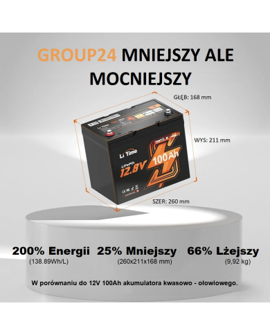 Baterie LiTime 12V 100Ah Bluetooth typ Group24 L12V100-100-GROUP24-BT-4-A70