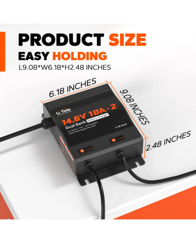 Litime 12V (14,6V) 10A duální vodotěsná nabíječka 12V10A-BCHA-2BANK-WP-Y