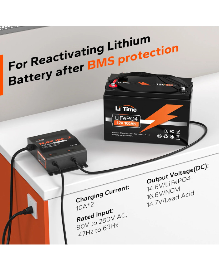 Litime 12V (14,6V) 10A duální vodotěsná nabíječka 12V10A-BCHA-2BANK-WP-Y