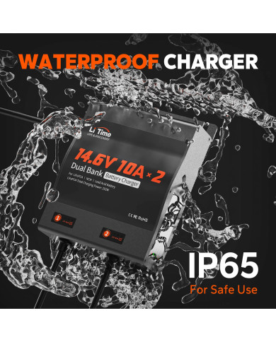 Litime 12V (14,6V) 10A duální vodotěsná nabíječka 12V10A-BCHA-2BANK-WP-Y
