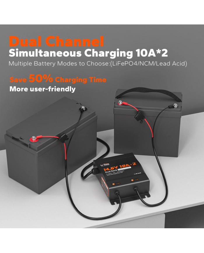 Litime 12V (14,6V) 10A duální vodotěsná nabíječka 12V10A-BCHA-2BANK-WP-Y