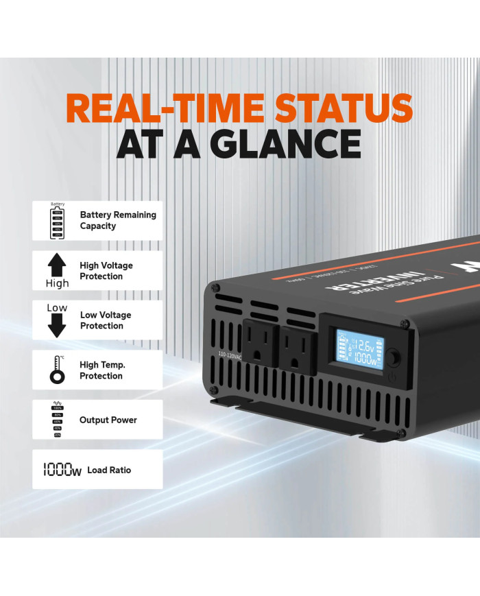 Litime měnič napětí 12 VDC/230VAC 1000W Sinus