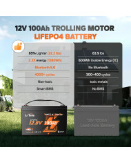 LiTime 12V 100Ah Trolling motor - baterie pro vlečné motory L12V100-100-TM-4-A100