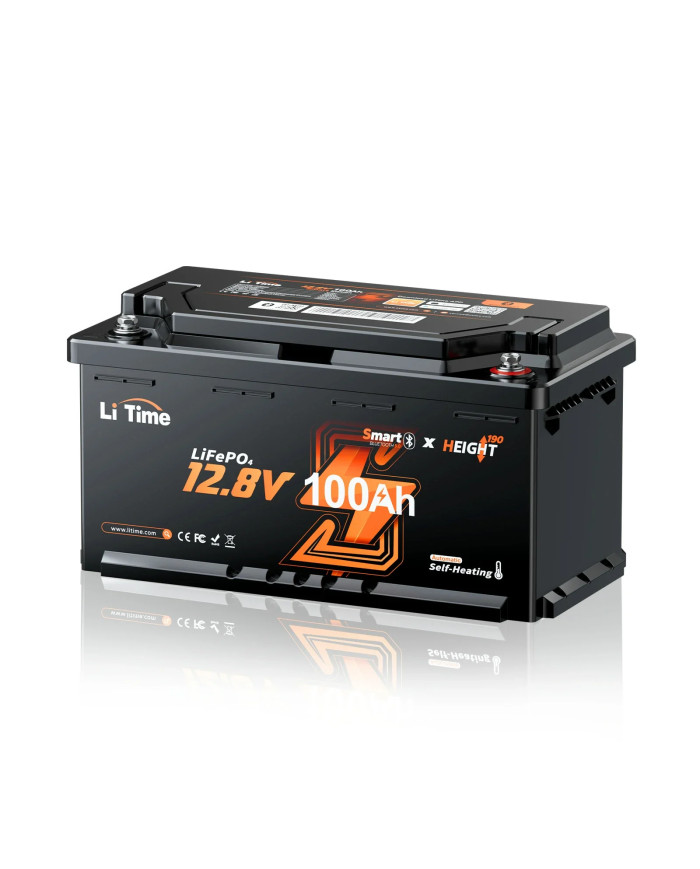 LiTime baterie 12V 100Ah 200A H190 Bluetooth topná rohož L12V100-200-H190-MHBT-4-AC150-DE