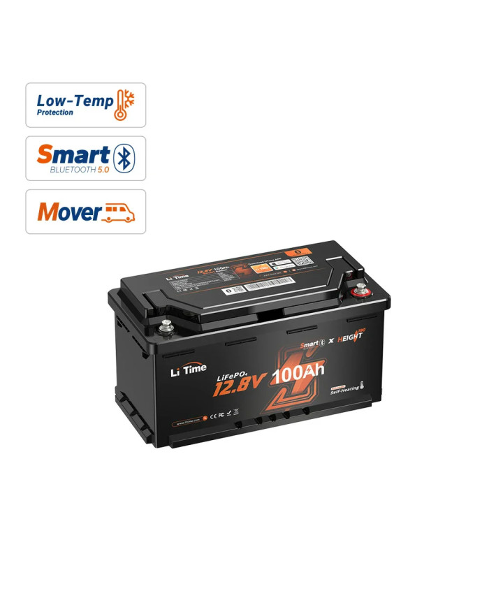 LiTime baterie 12V 100Ah 200A H190 Bluetooth topná rohož L12V100-200-H190-MHBT-4-AC150-DE