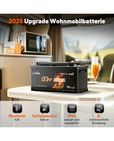 LiTime baterie 12V 100Ah 200A H190 Bluetooth topná rohož L12V100-200-H190-MHBT-4-AC150-DE