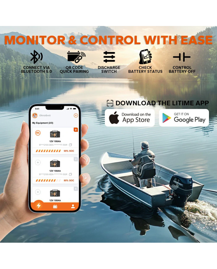 LiTime baterie 12V 100Ah OBM Bluetooth L12V100-100-OBM-BT-4-A100-DE