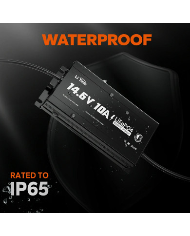 LiTime 12V (14,6V) 10A Vodotěsná nabíječka Litime L12V10A-WP-Y-DE