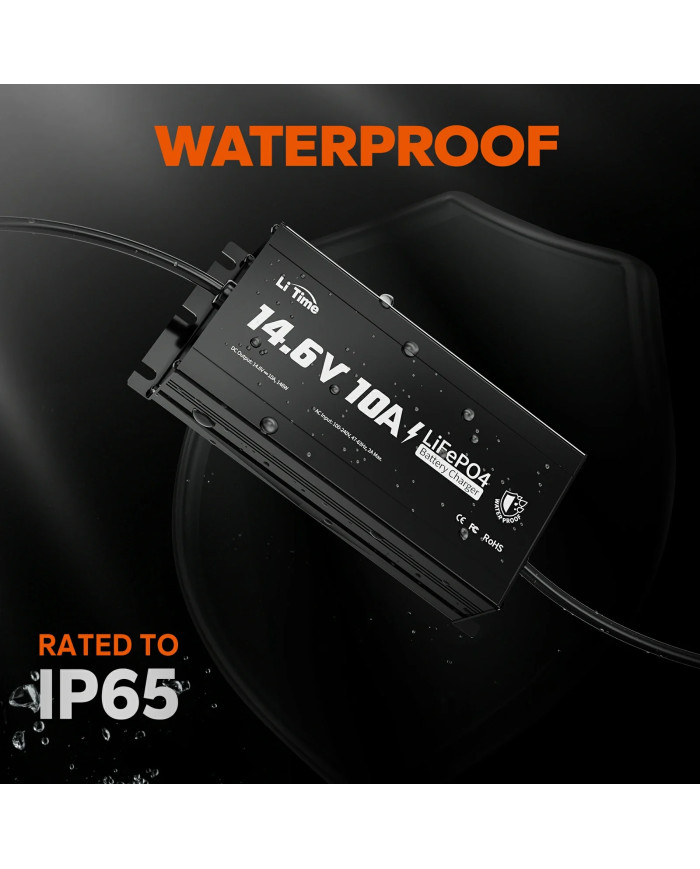 LiTime 12V (14,6V) 10A Vodotěsná nabíječka Litime L12V10A-WP-Y-DE