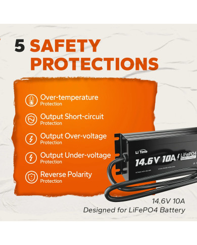 LiTime 12V (14,6V) 10A Vodotěsná nabíječka Litime L12V10A-WP-Y-DE