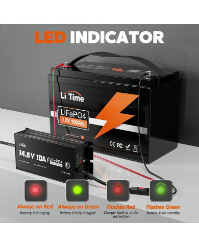 LiTime 12V (14,6V) 10A Vodotěsná nabíječka Litime L12V10A-WP-Y-DE