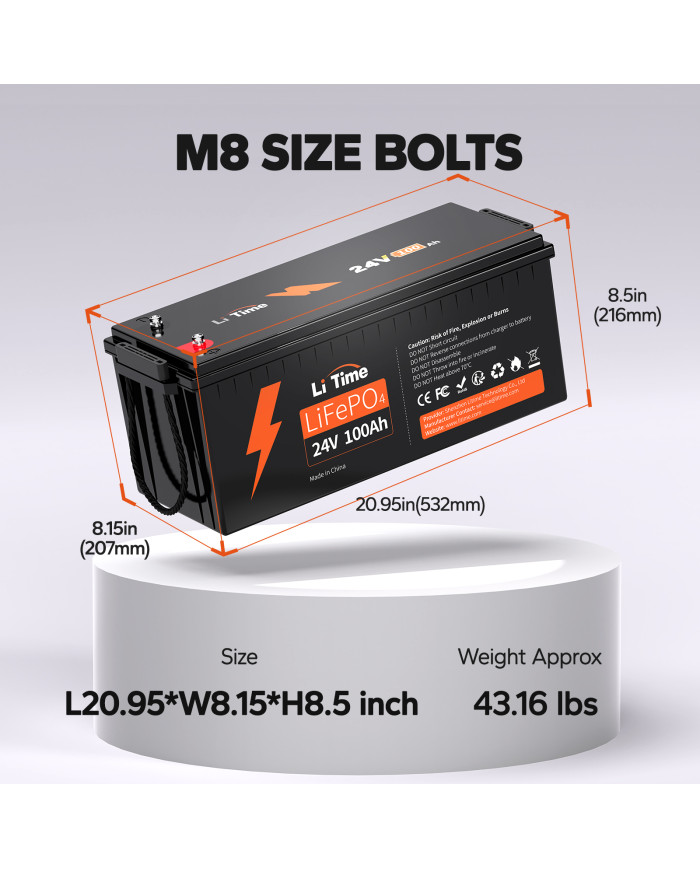 Baterie LiTime 24V 100Ah Basic L24V100-100-BASIC-8-A160