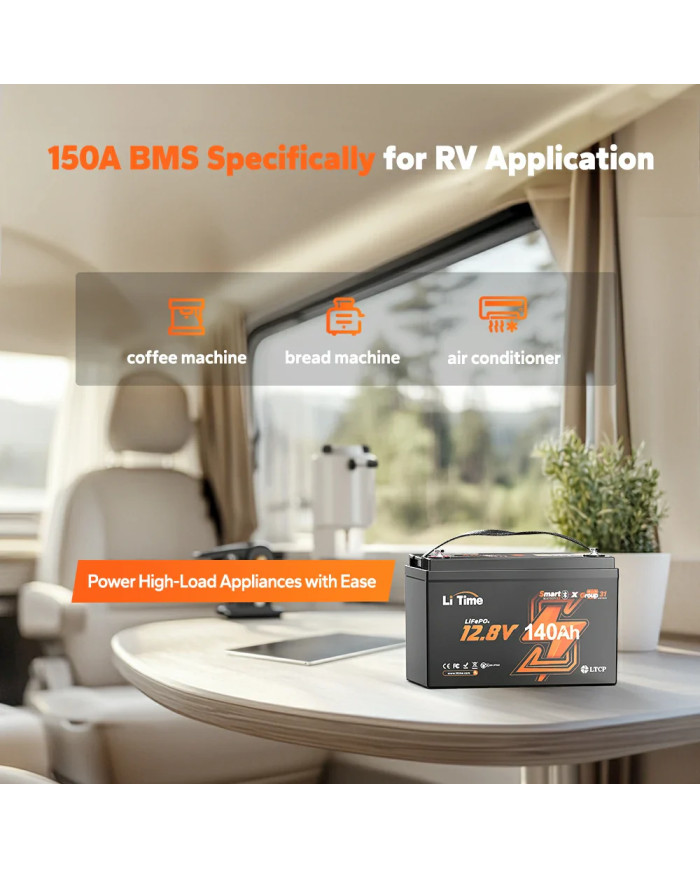 LiTime 12V 140Ah H190 Bluetooth baterie L12V140-150-H190-BT-4-AC150