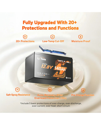 LiTime 12V 140Ah H190 Bluetooth baterie L12V140-150-H190-BT-4-AC150