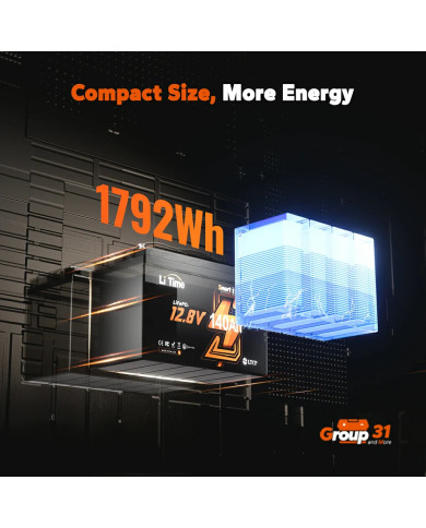 LiTime 12V 140Ah H190 Bluetooth baterie L12V140-150-H190-BT-4-AC150